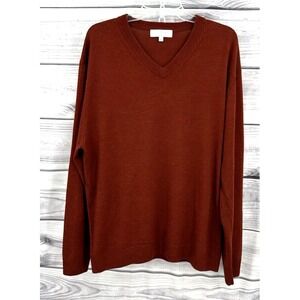 TURNBURY‎ EXTRA FINE MERINO WOOL LIGHTWEIGHT V NECK SWEATER Men's Size XL  RUST